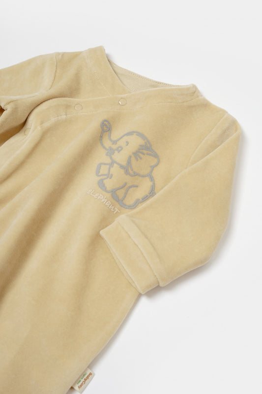 Salopeta Elefant cu maneca lunga si botosei din 80%bumbac organic si 20% poliester - Stone, BabyCosy