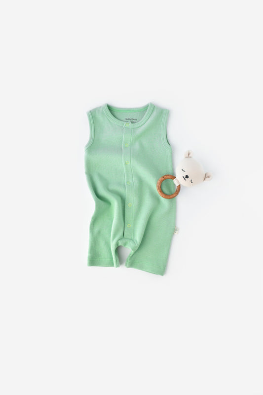 Salopeta fara maneci si pantaloni scurti - 100% bumbac organic - Mint, BabyCosy