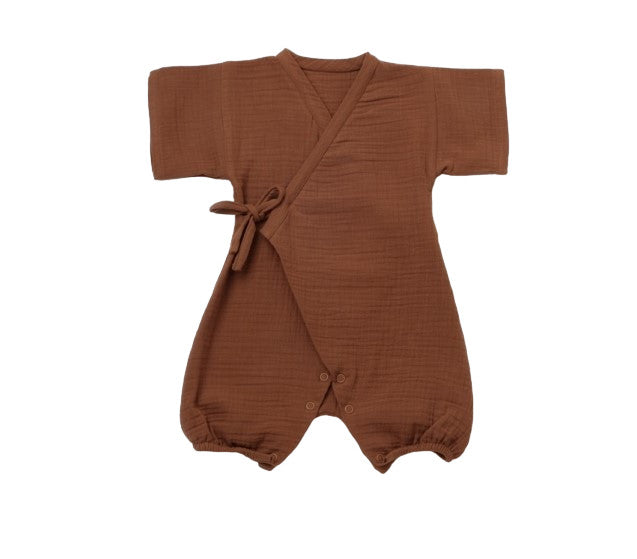 Salopeta petrecuta din muselina, BabyCosy, 100% bumbac organic, Caramiziu