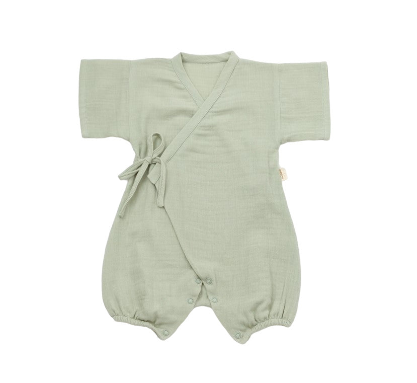 Salopeta petrecuta din muselina, BabyCosy, 100% bumbac organic, Verde