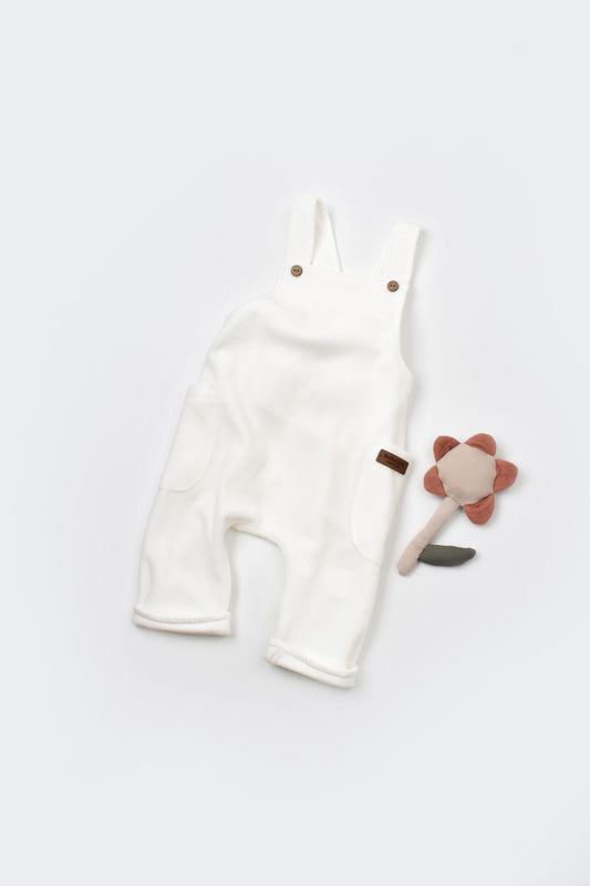 Salopeta Velvet cu bretele din 80%bumbac organic si 20% poliester - Ecru, BabyCosy