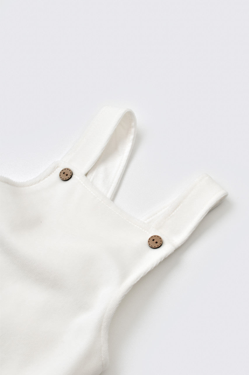 Salopeta Velvet cu bretele din 80%bumbac organic si 20% poliester - Ecru, BabyCosy