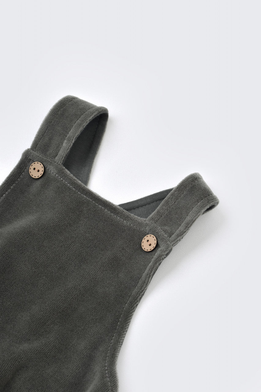 Salopeta Velvet cu bretele din 80%bumbac organic si 20% poliester - Antracit, BabyCosy