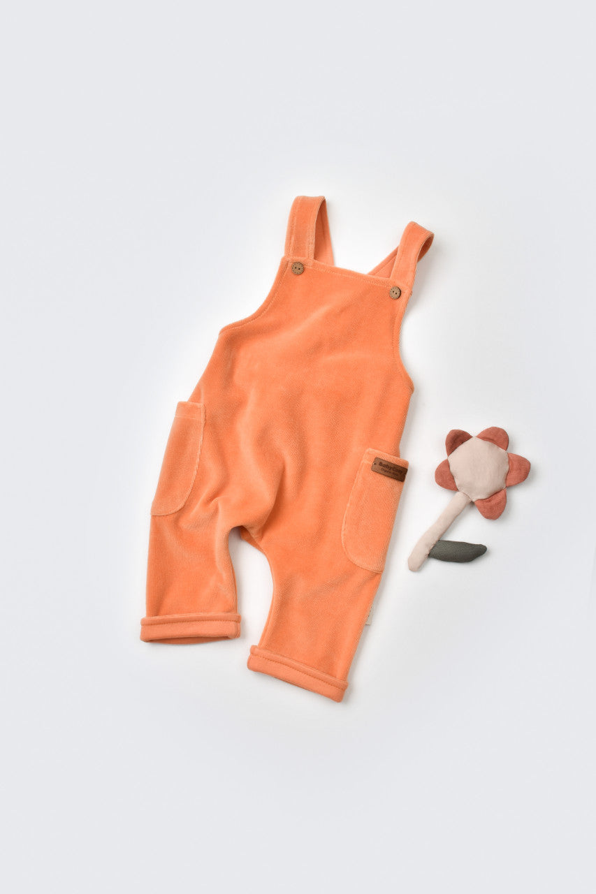 Salopeta Velvet cu bretele din 80%bumbac organic si 20% poliester - Portocaliu, BabyCosy