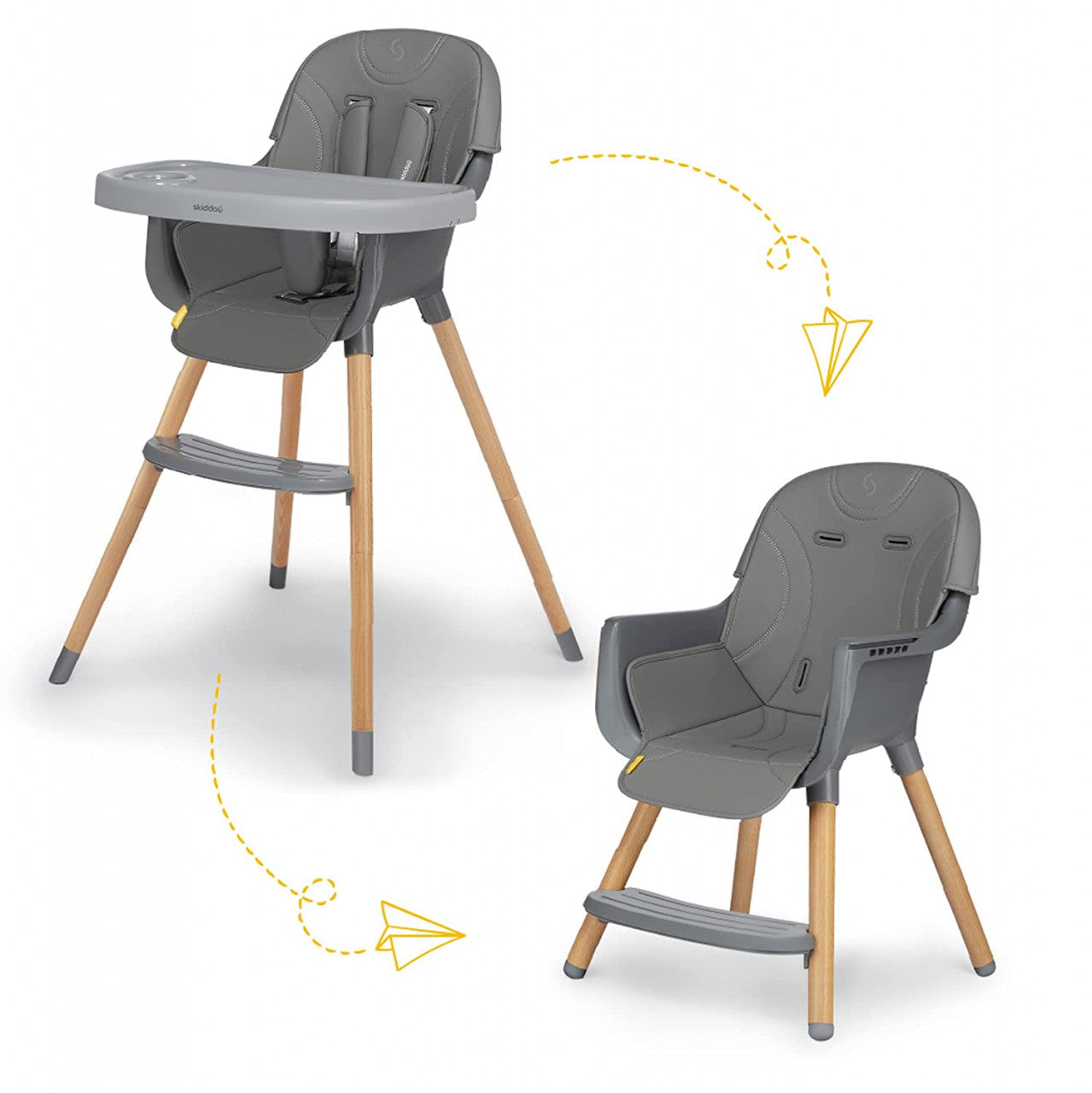 Scaun de masa 2 in 1 transformabil Skiddou Sunt, Evening Shadow, Gri inchis