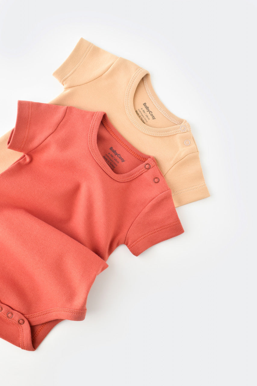 Set 2 body-uri bebe unisex -100% bumbac organic - Mustar/ Scortisoara, BabyCosy