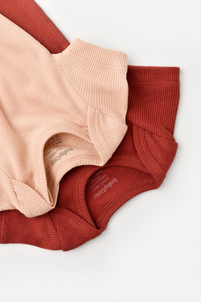 Set 2 body-uri bebe unisex din bumbac organic si modal - Caramiziu/Somon, BabyCosy