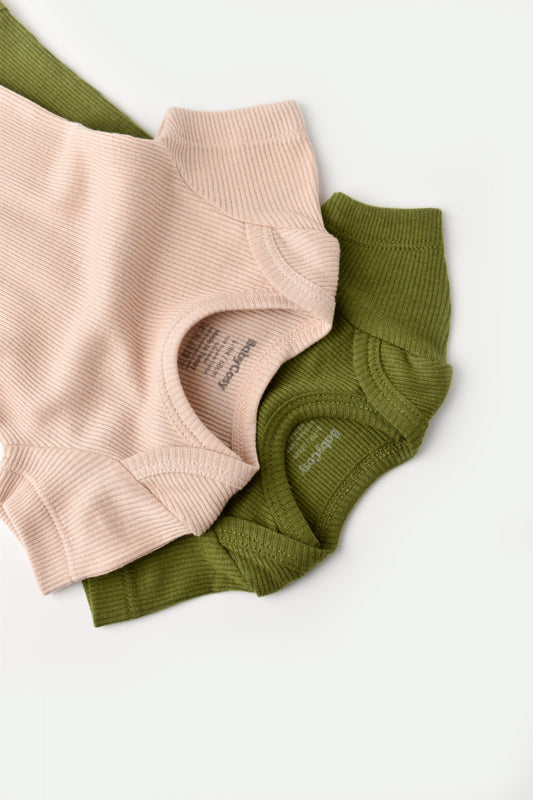 Set 2 body-uri bebe unisex din bumbac organic si modal - Verde/Blush, BabyCosy
