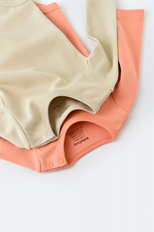 Set 2 body-uri cu maneca lunga bebe unisex -100% bumbac organic - Roz/Crem, BabyCosy