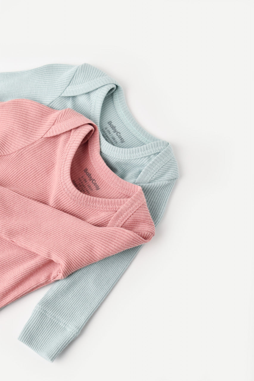 Set 2 body-uri cu maneca lunga bebe unisex din bumbac organic si modal - Mint/Rose, BabyCosy