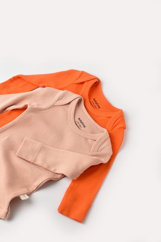 Set 2 body-uri cu maneca lunga bebe unisex din bumbac organic si modal - Rodie/Piersica, BabyCosy