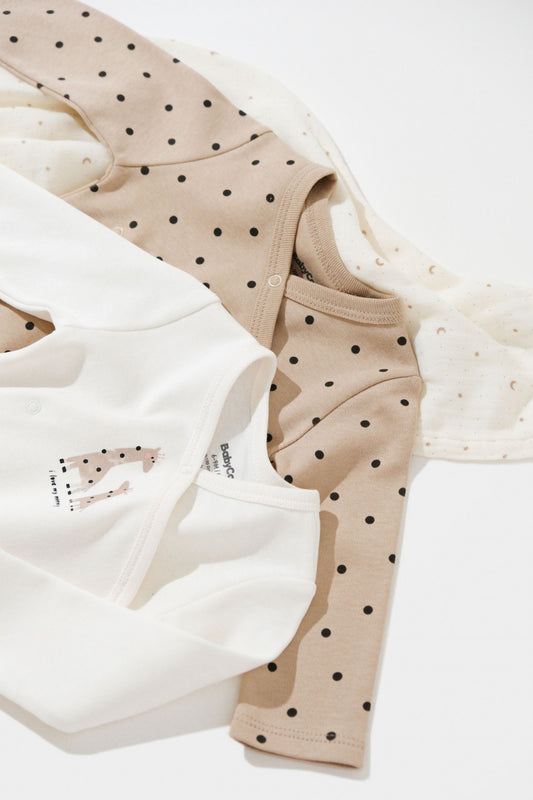 Set 2 body-uri cu maneca lunga petrecute, Girafa, BabyCosy, 100% bumbac organic