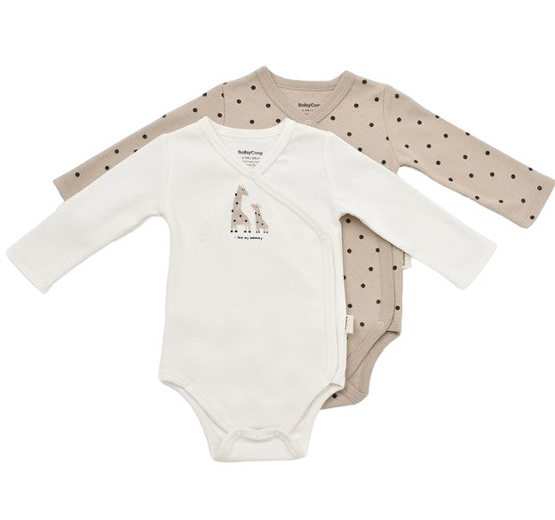 Set 2 body-uri cu maneca lunga petrecute, Girafa, BabyCosy, 100% bumbac organic
