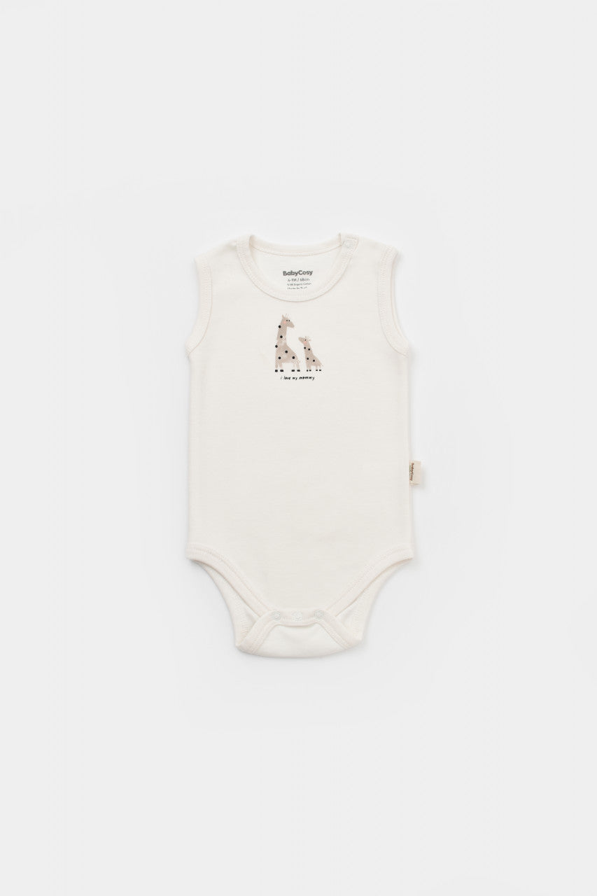 Set 2 body-uri fara maneci bebe unisex Girafa, BabyCosy, 100% bumbac organic