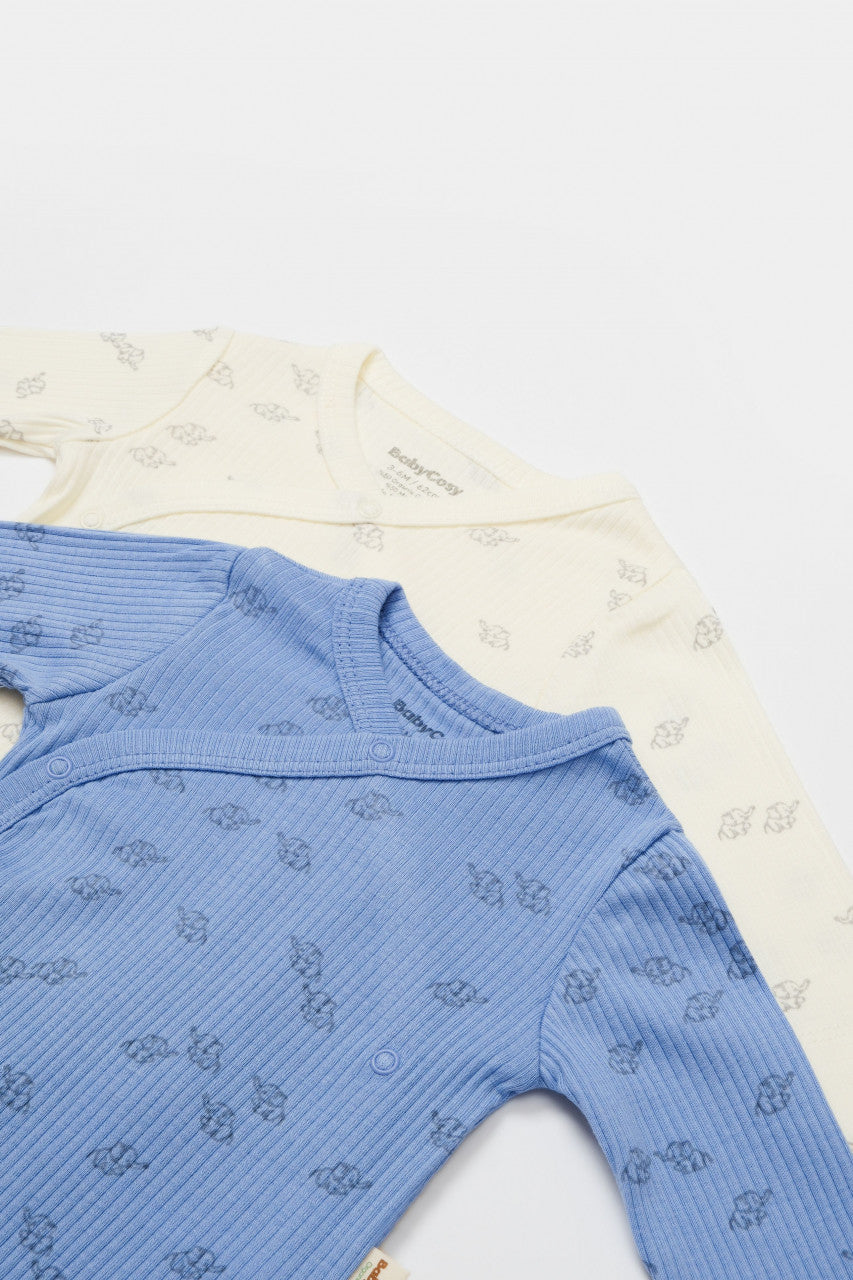 Set 2 body-uri petrecute Printed, BabyCosy, 50% modal+50% bumbac, Ecru/Lavanda