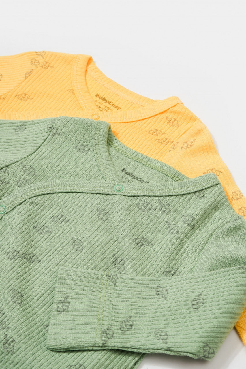 Set 2 body-uri petrecute Printed, BabyCosy, 50% modal+50% bumbac, Lamaie/Verde