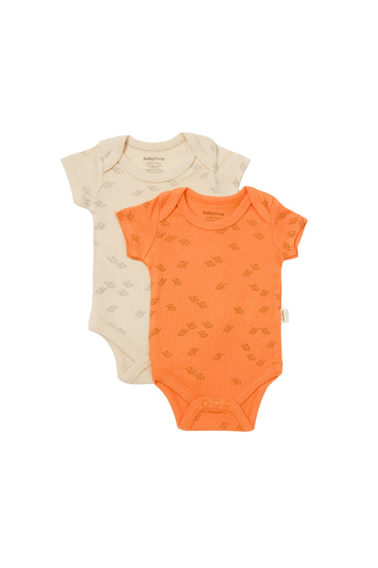 Set 2 body-uri Printed, BabyCosy, 50% modal+50% bumbac, Stone/Apricot