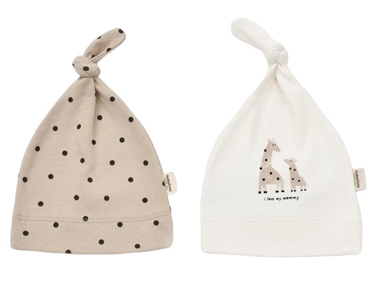 Set 2 caciulite Girafa, BabyCosy, Ecru/Mink