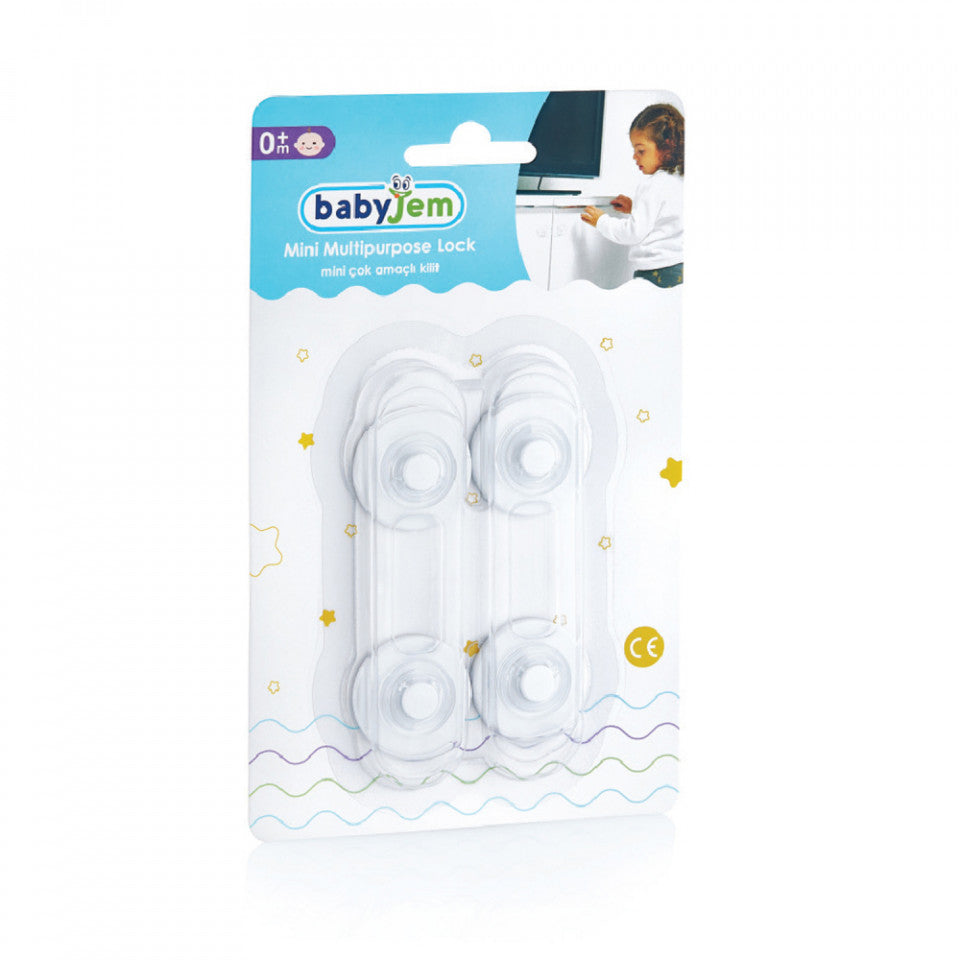 Set 2 mini sigurante universale pentru usi si dulapuri BabyJem, albe