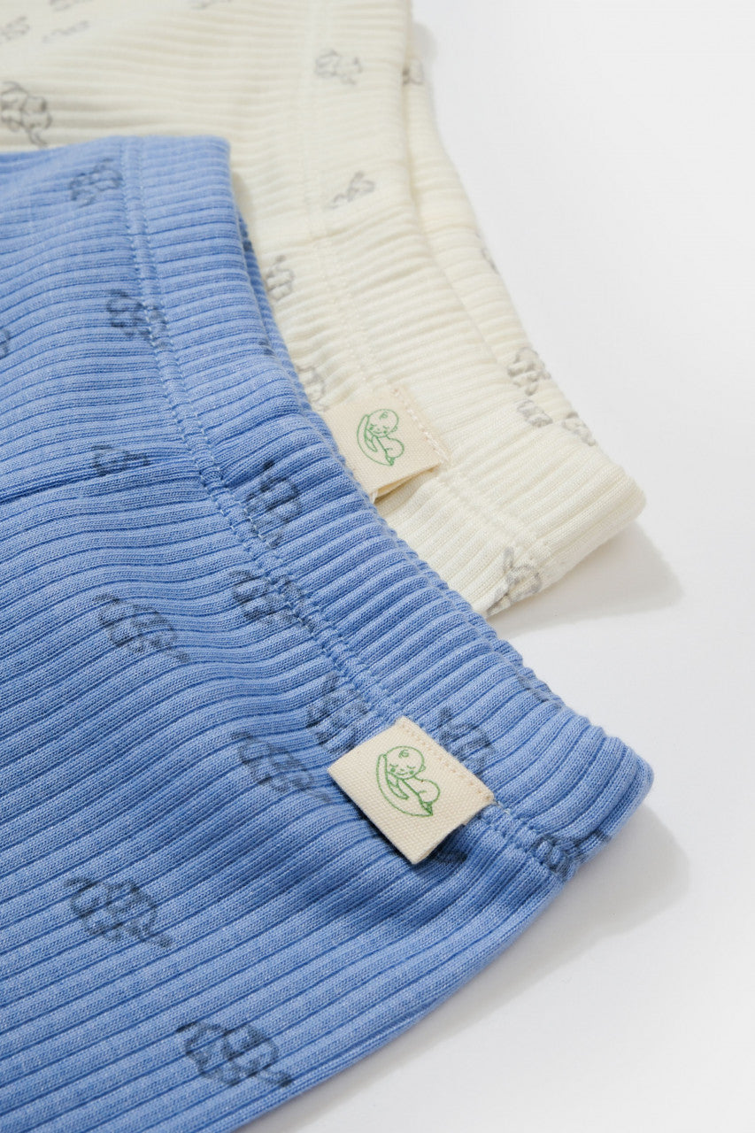 Set 2 pantalonasi cu botosei Printed, BabyCosy, 50% modal+50% bumbac, Ecru/Lavanda