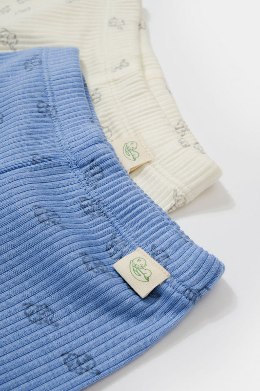 Set 2 pantalonasi cu botosei Printed, BabyCosy, 50% modal+50% bumbac, Ecru/Lavanda