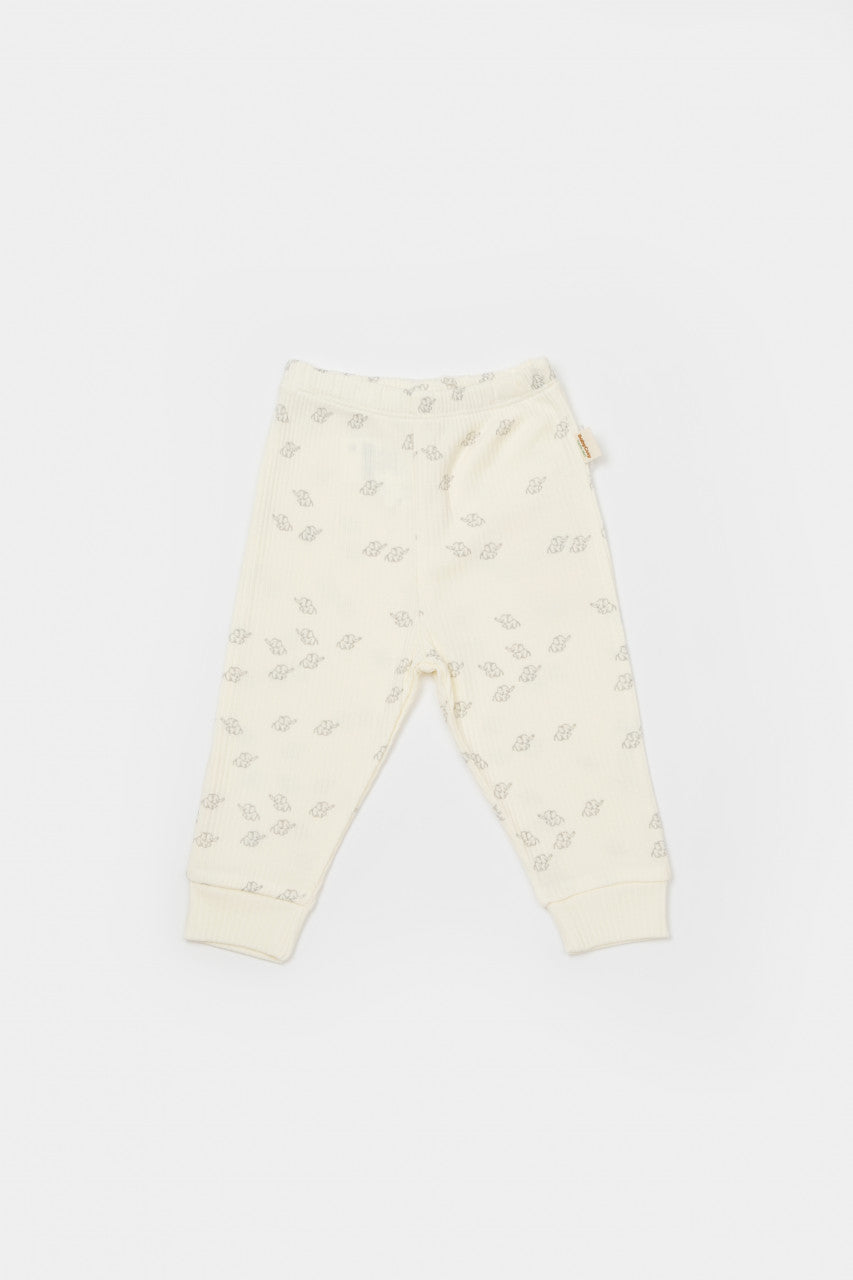Set 2 pantalonasi Printed, BabyCosy, 50% modal+50% bumbac, Ecru/Lavanda
