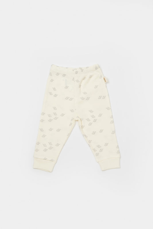 Set 2 pantalonasi Printed, BabyCosy, 50% modal+50% bumbac, Ecru/Lavanda