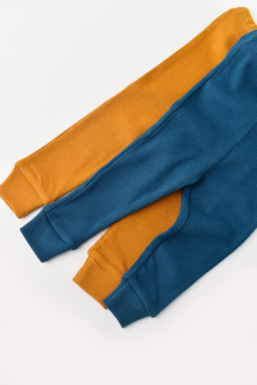 Set 2 pantaloni bebe unisex din bumbac organic si modal - Bleumarin/Sofran, BabyCosy