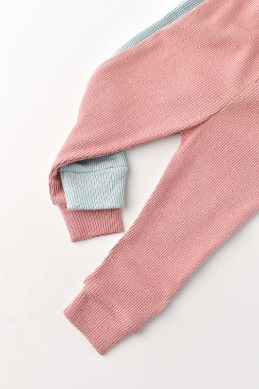 Set 2 pantaloni bebe unisex din bumbac organic si modal - Mint/Rose, BabyCosy