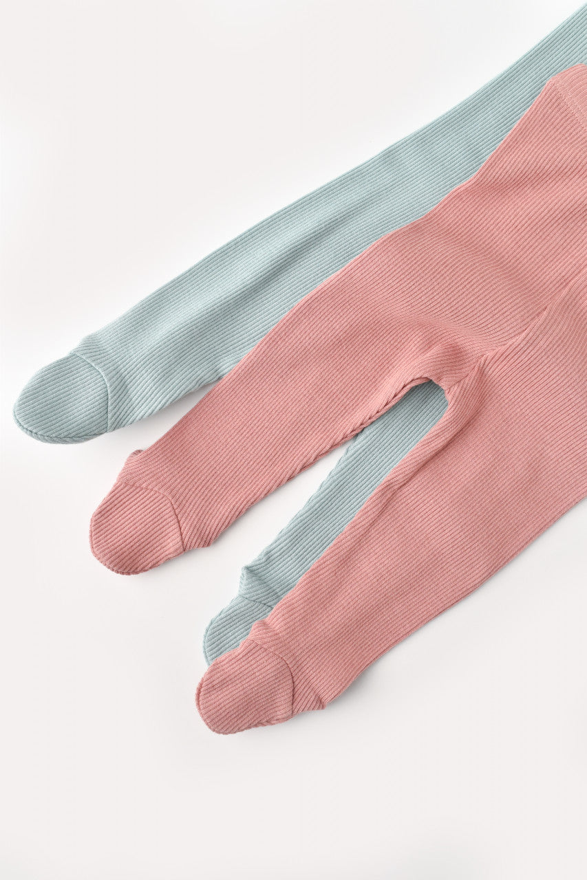 Set 2 pantaloni cu botosei bebe unisex din bumbac organic si modal - Mint/Rose, BabyCosy