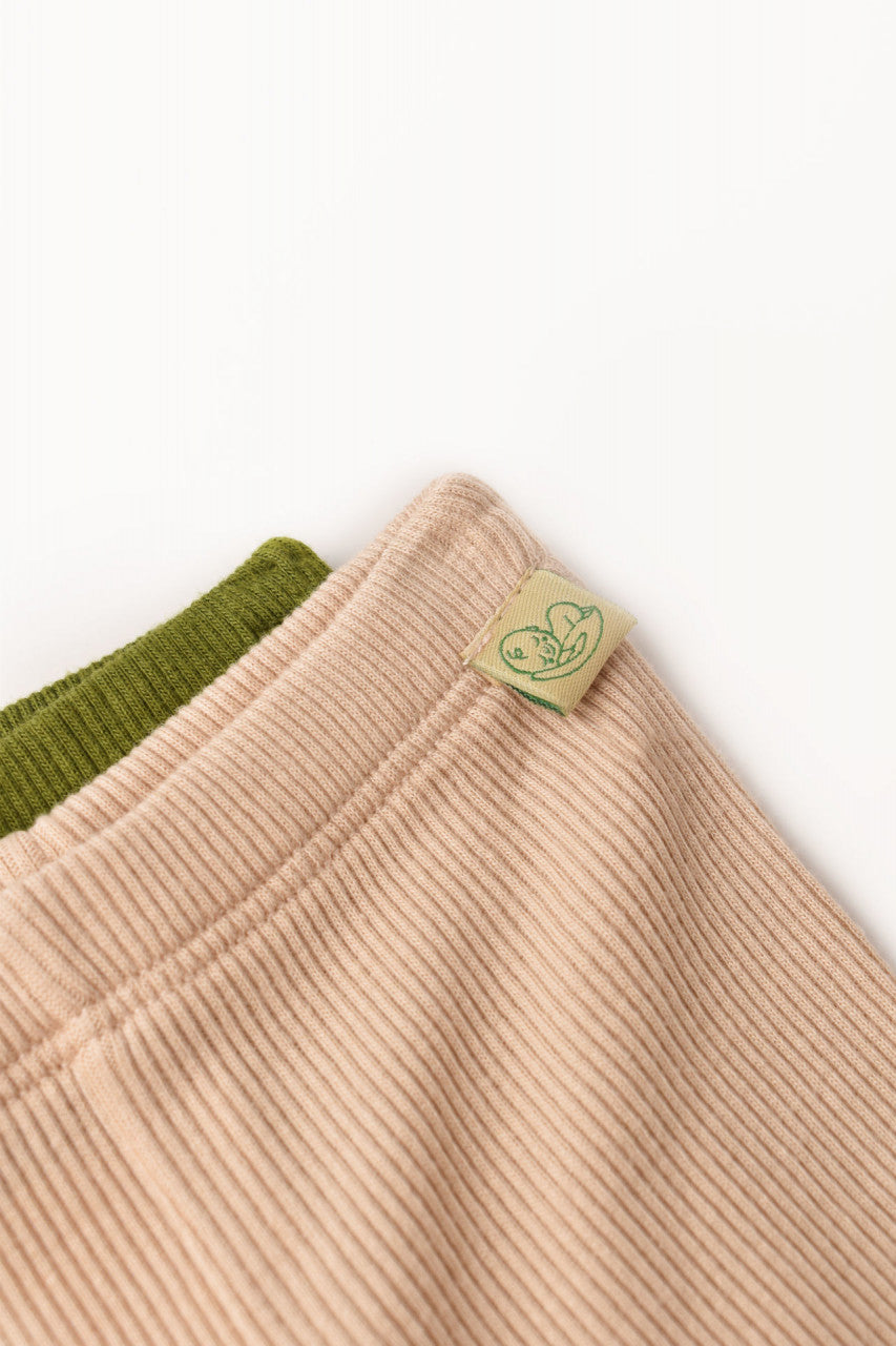 Set 2 pantaloni cu botosei bebe unisex din bumbac organic si modal - Verde/Blush, BabyCosy