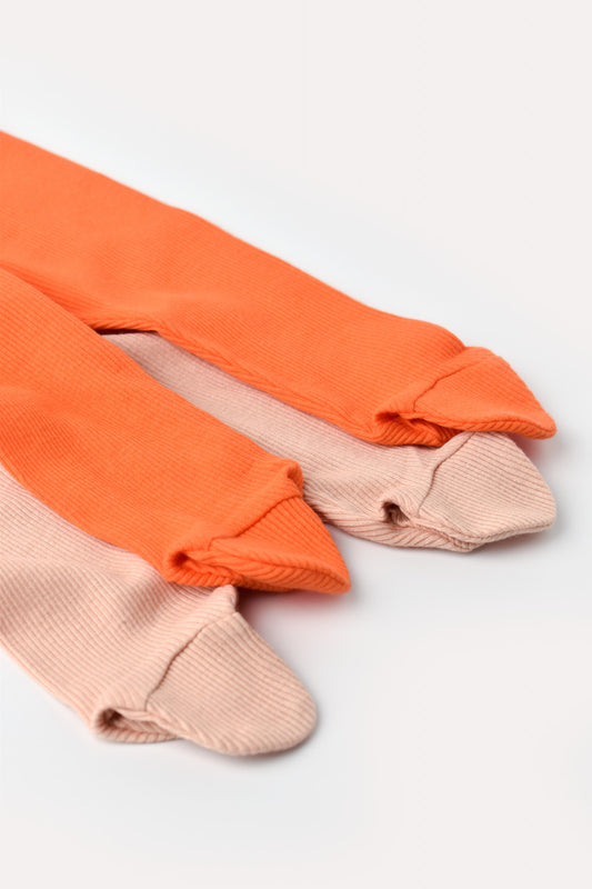 Set 2 pantaloni cu botosei bebe unisex din bumbac organic si modal - Rodie/Piersica, BabyCosy