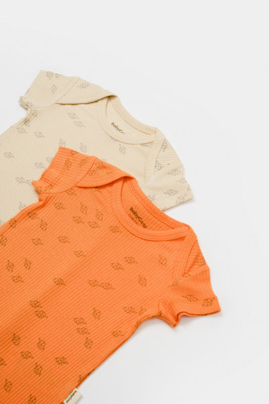 Set 2 salopete scurte Printed, BabyCosy, 50% modal+50% bumbac, Stone/Apricot