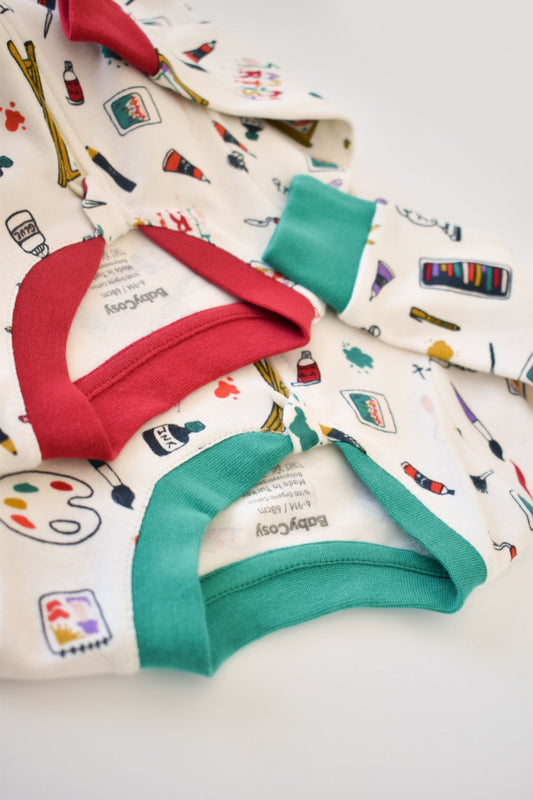 Set 2 salopetele cu maneca lunga si pantaloni cu botosei si fermoar - 100%bumbac organic - Rosu si verde, BabyCosy