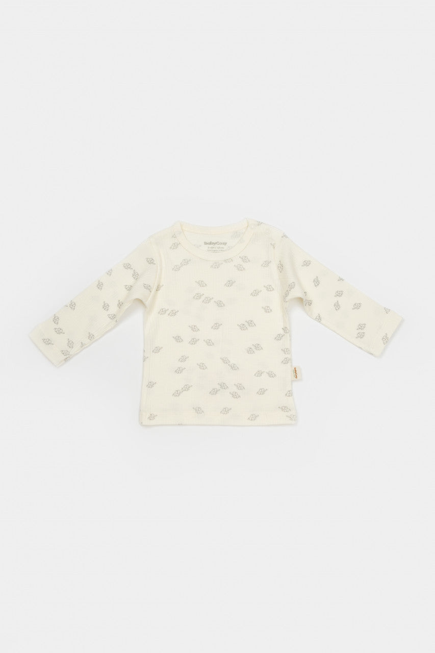 Set 3 piese:bluza, pantaloni si caciulita Printed, BabyCosy, 50% modal+50% bumbac, Ecru