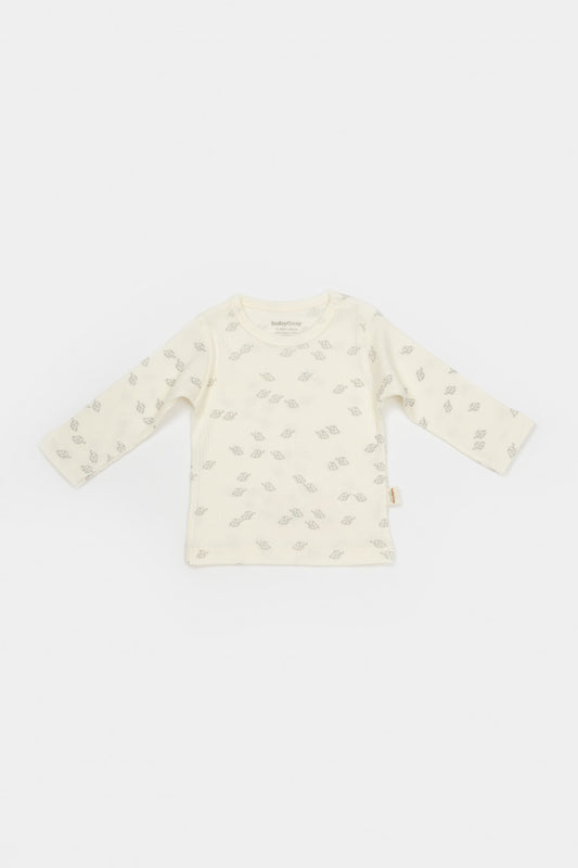 Set 3 piese:bluza, pantaloni si caciulita Printed, BabyCosy, 50% modal+50% bumbac, Ecru