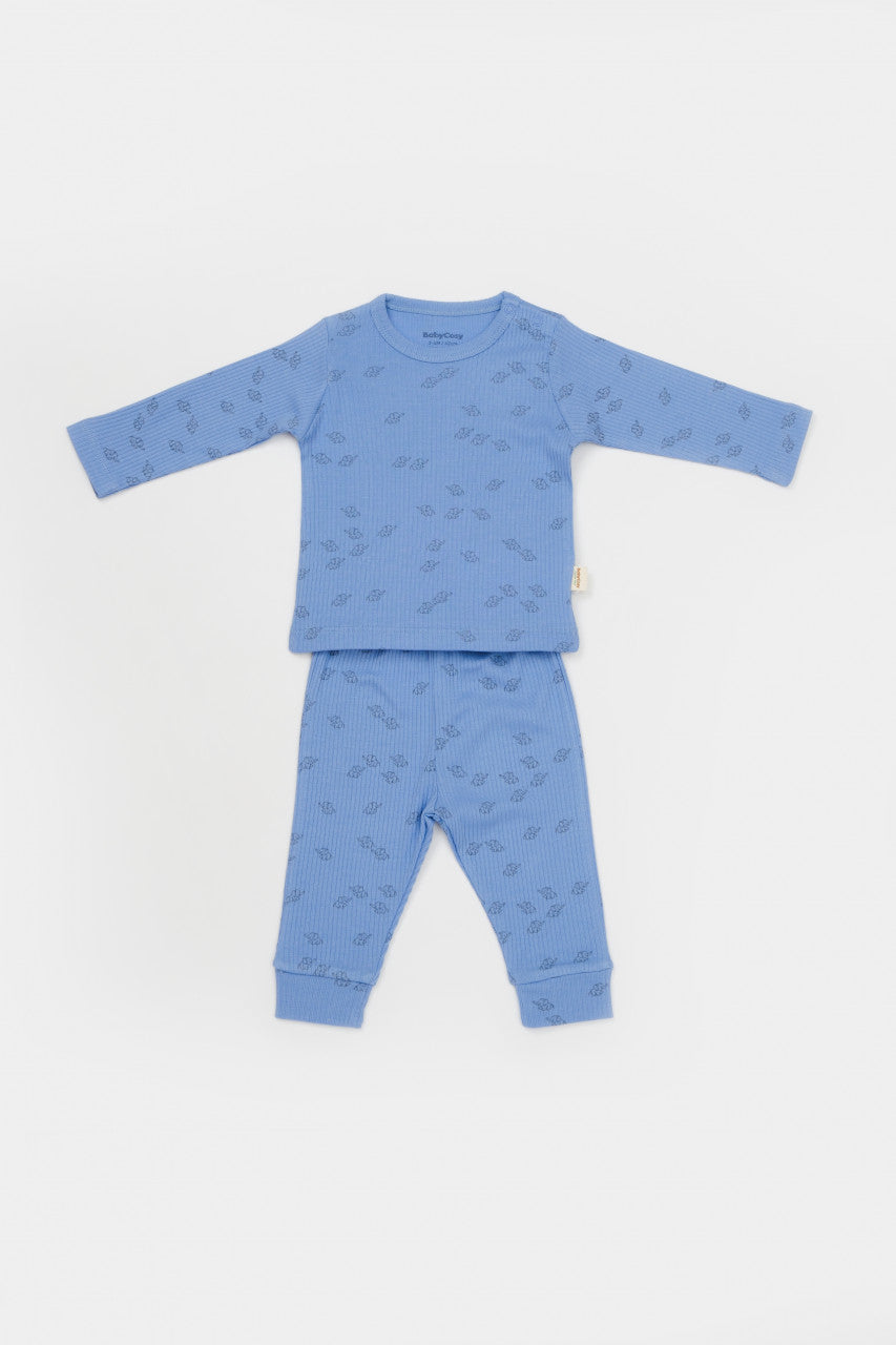 Set 3 piese:bluza, pantaloni si caciulita Printed, BabyCosy, 50% modal+50% bumbac, Lavanda