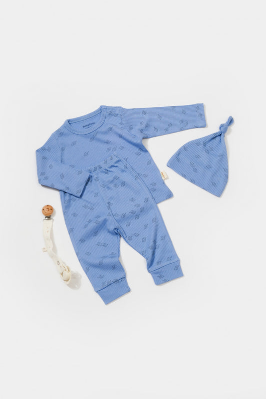 Set 3 piese:bluza, pantaloni si caciulita Printed, BabyCosy, 50% modal+50% bumbac, Lavanda