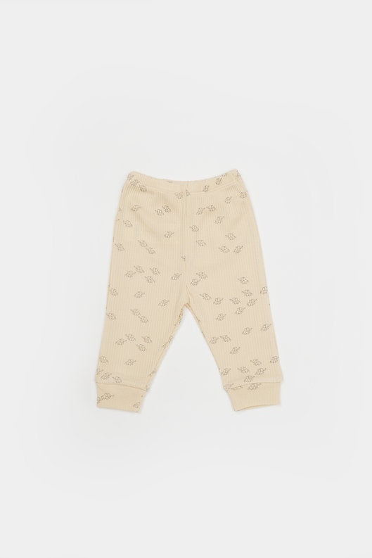 Set 3 piese:bluza, pantaloni si caciulita Printed, BabyCosy, 50% modal+50% bumbac, Stone