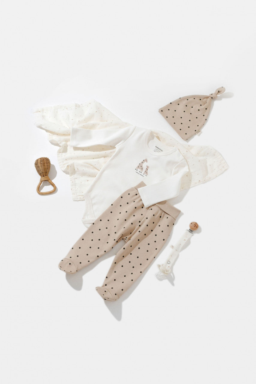 Set 3 piese: body, pantaloni si caciulita Girafa, BabyCosy, 100% bumbac organic