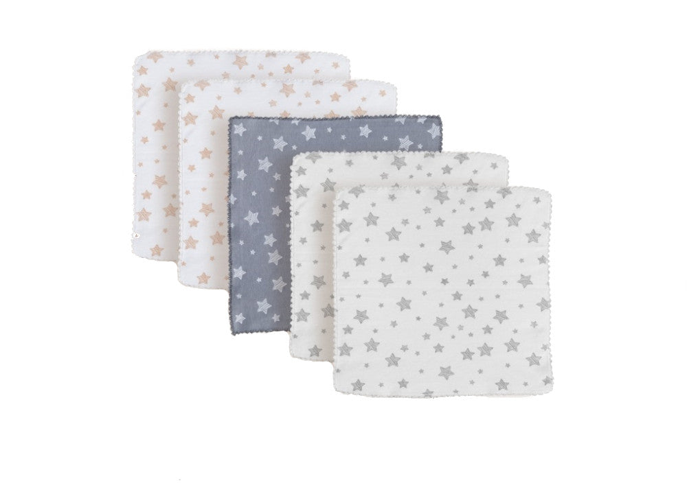 Set 5 prosopele, bumbac organic 100%, 24x24 cm, BabyCosy