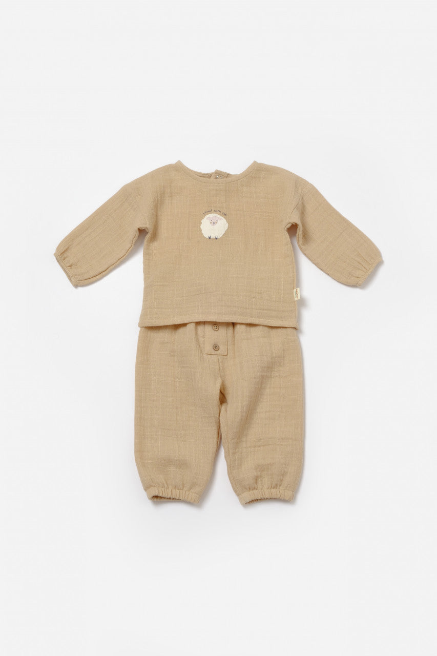 Set bluza si pantaloni, Winter muselin, 100% bumbac - Apricot, BabyCosy