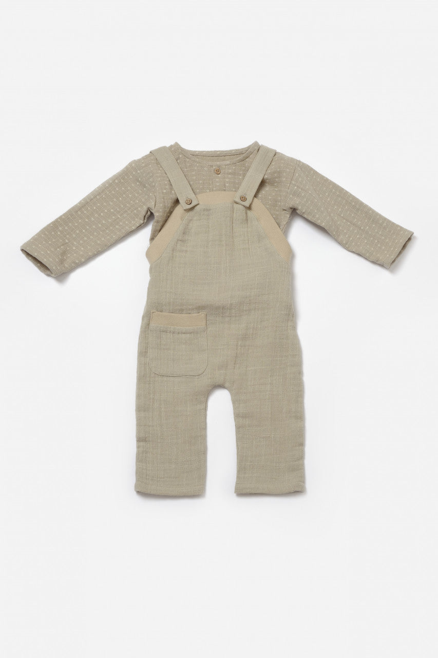 Set bluza si salopeta, Winter muselin, 100% bumbac - Verde, BabyCosy