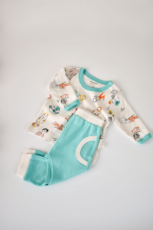 Set bluzita cu maneca lunga si pantaloni lungi, 100% bumbac organic, BabyCosy, Verde