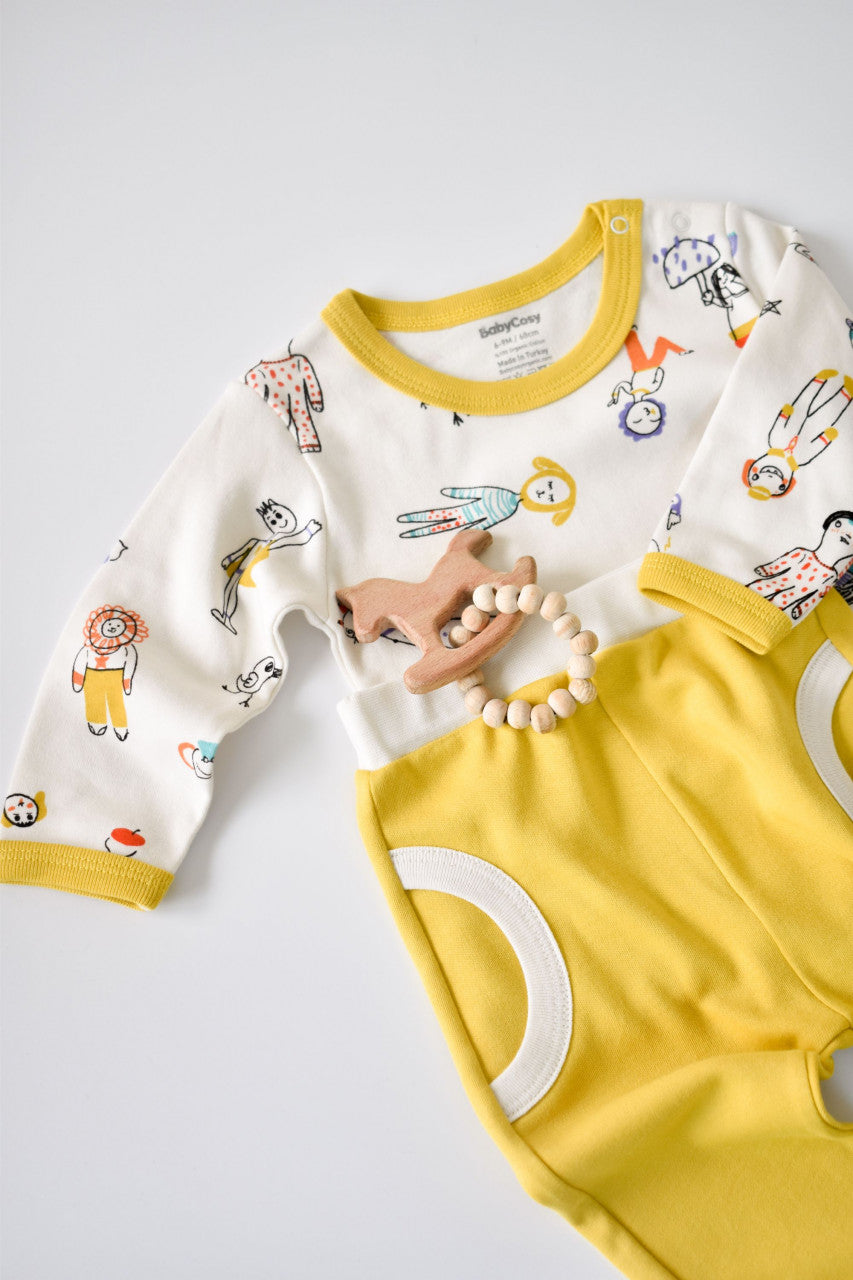Set bluzita cu maneca lunga si pantaloni lungi, 100% bumbac organic, BabyCosy, Galben