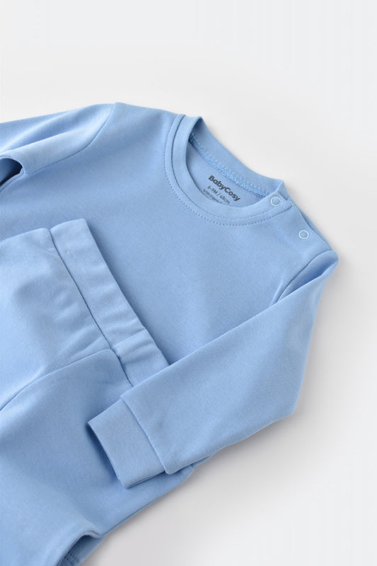 Set bluzita cu maneca lunga si pantaloni lungi - bumbac organic 100% - Bleu, BabyCosy