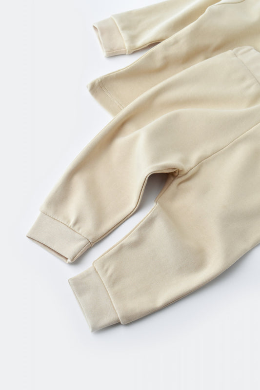 Set bluzita cu maneca lunga si pantaloni lungi - bumbac organic 100% - Crem, BabyCosy