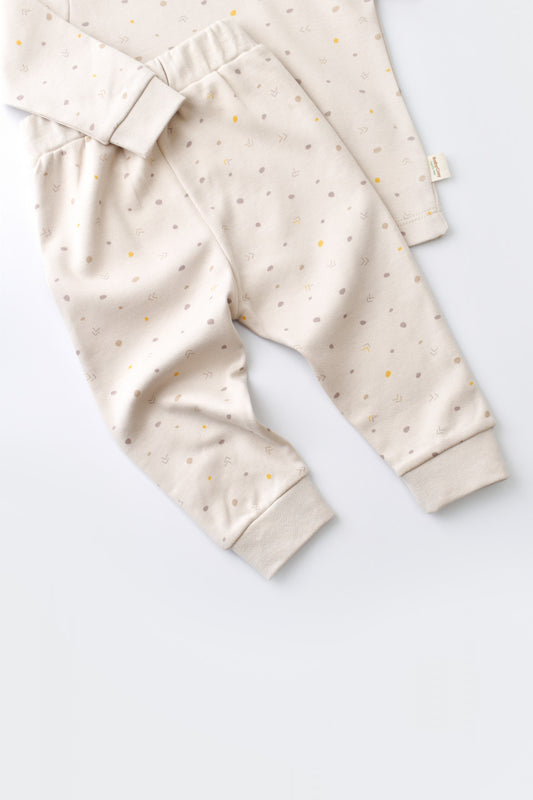 Set bluzita cu maneca lunga si pantaloni lungi - bumbac organic 100% - Crem cu buline, BabyCosy