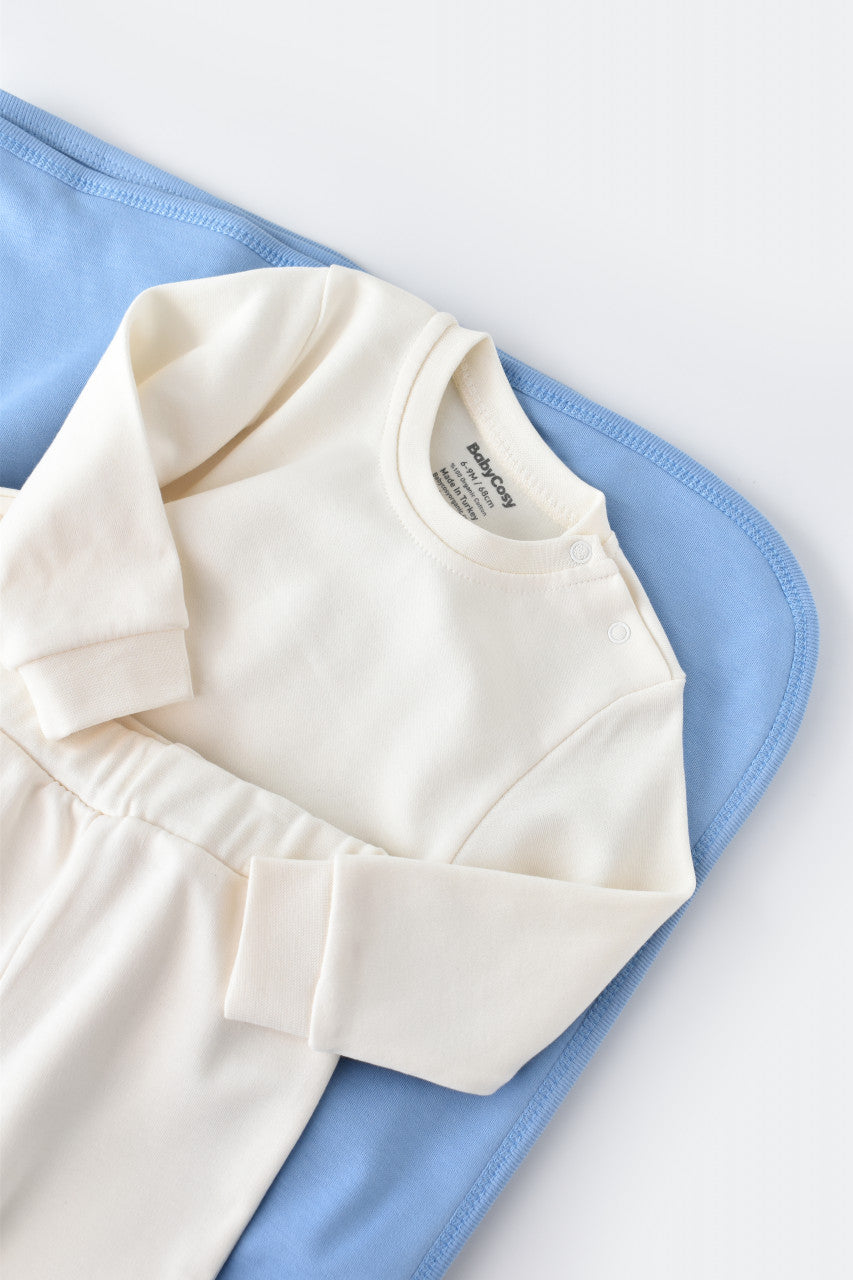Set bluzita cu maneca lunga si pantaloni lungi - bumbac organic 100% - Ecru, BabyCosy