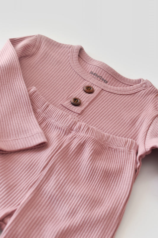 Set bluzita cu maneca lunga si pantaloni lungi din bumbac organic si modal - Roz BabyCosy